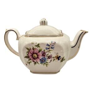 Vintage Sadler England Floral Gold Trim Personal Size Cube Teapot